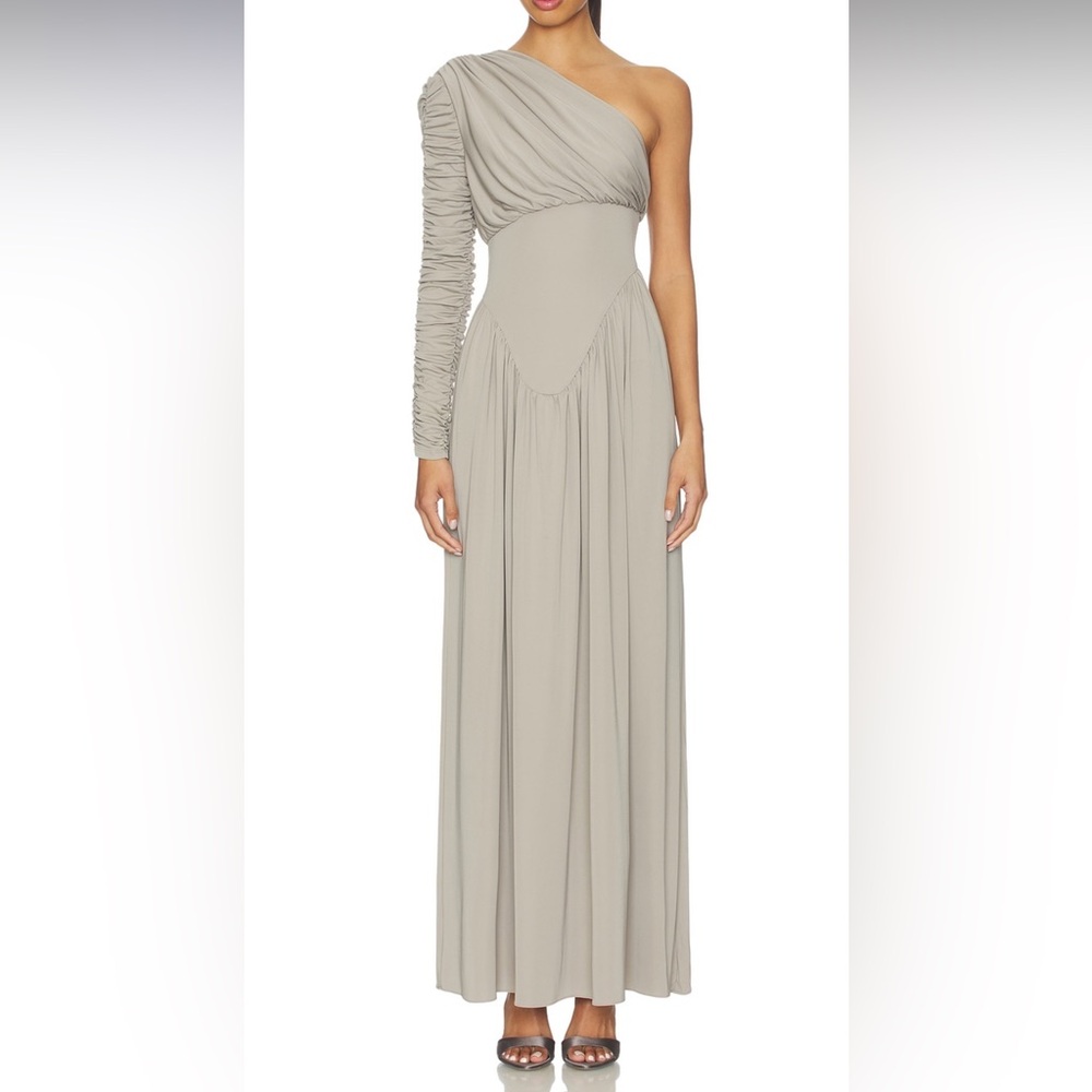 Asymmetric One-Shoulder Maxi Dress in Light Taupe